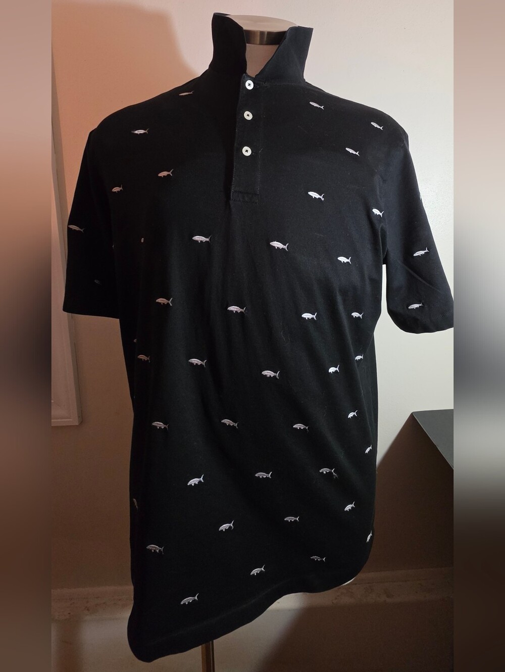 Polo by Ralph Lauren Black Short-Sleeve Polo with White Fish Motif
